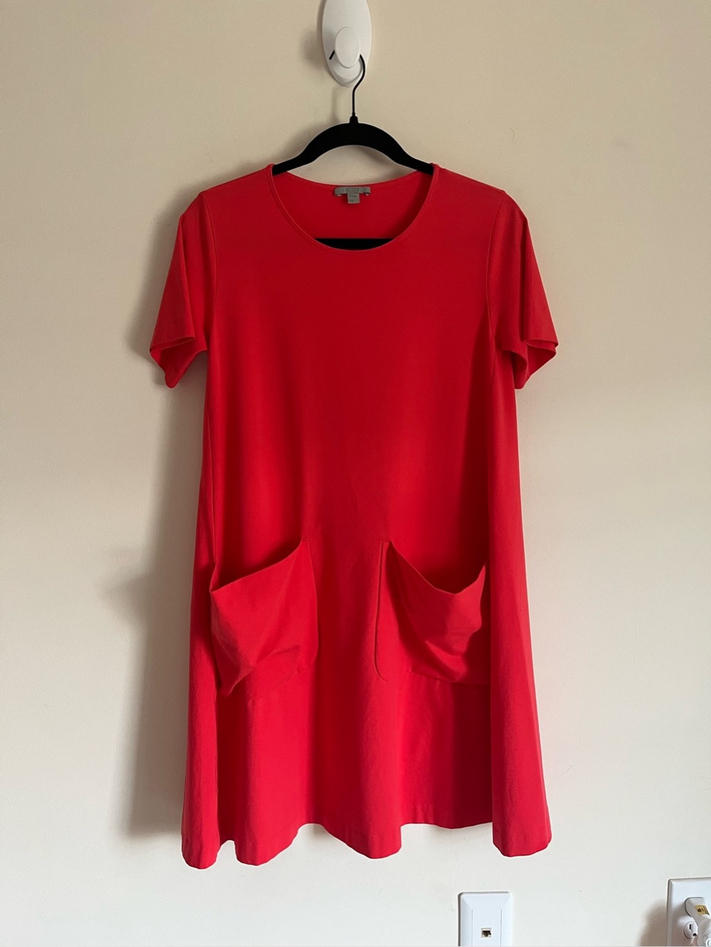 COS Signal Red A Line Cotton Blend Jersey Knit Dress Womens Sz Small EUC.